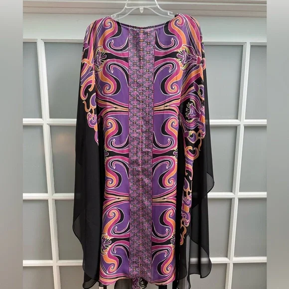 VTG I.C.E. Boho Black Dress & Kaftan Resort Evening Cover Up Set 2pc Size 18W - Picture 8 of 15